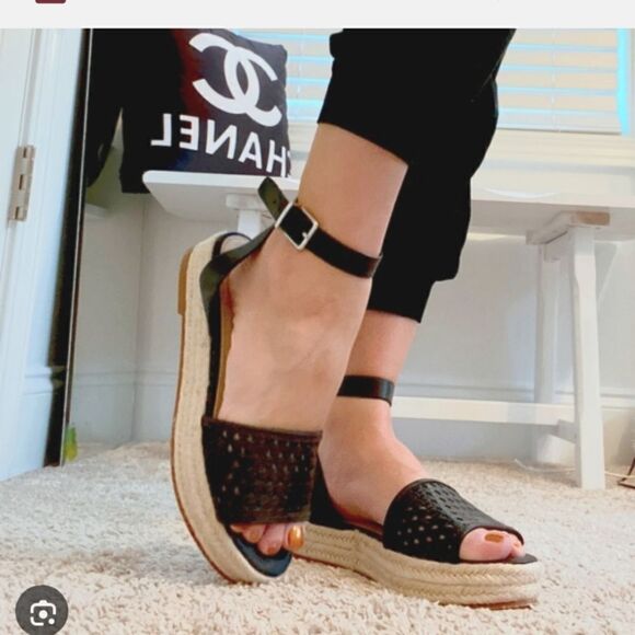 Vince Camuto kovya black leather espadrilles platform sandals - Picture 1 of 14